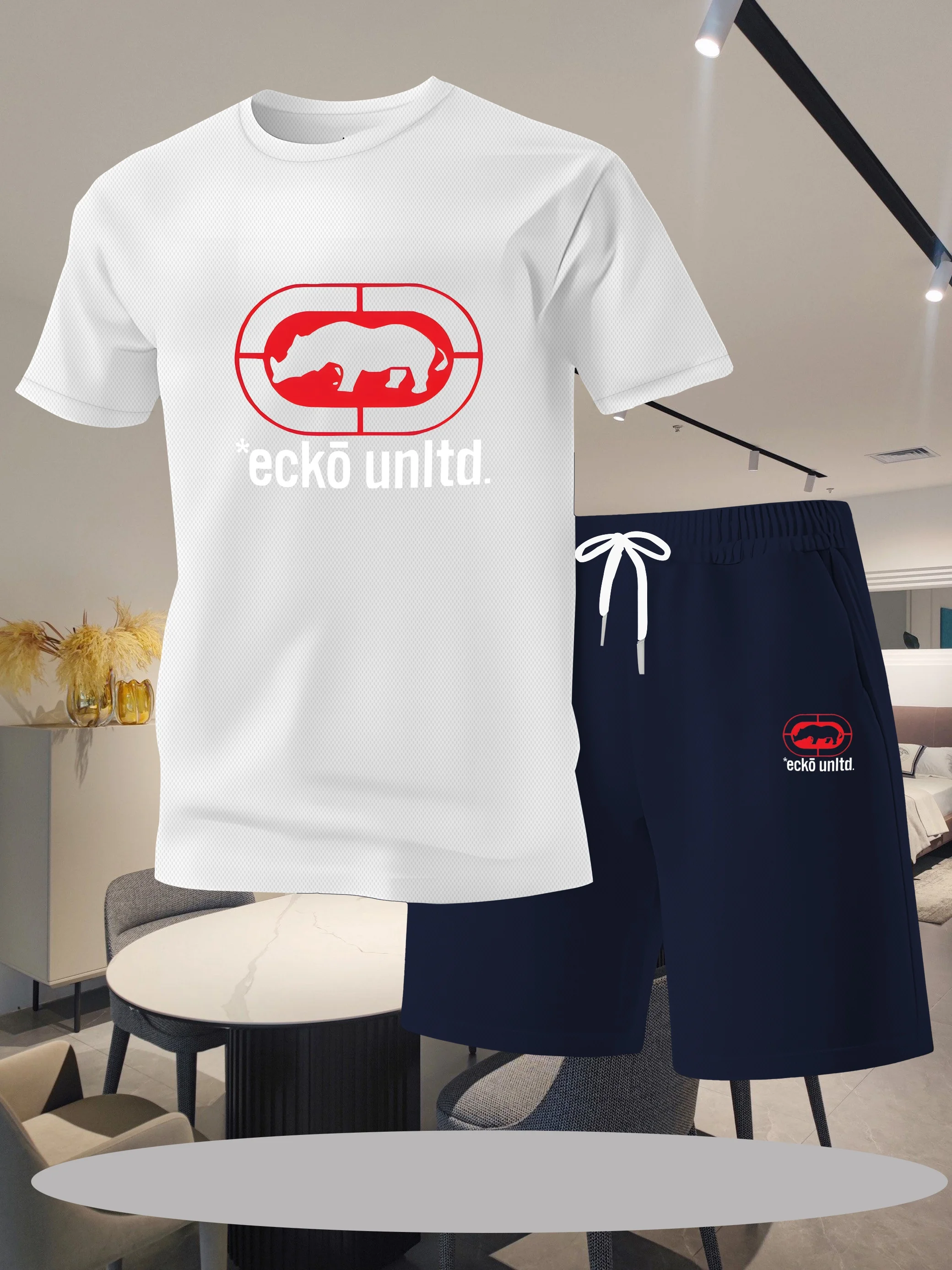 

New men's suit casual round neck short sleeved summer pattern printed casual daily outdoor street