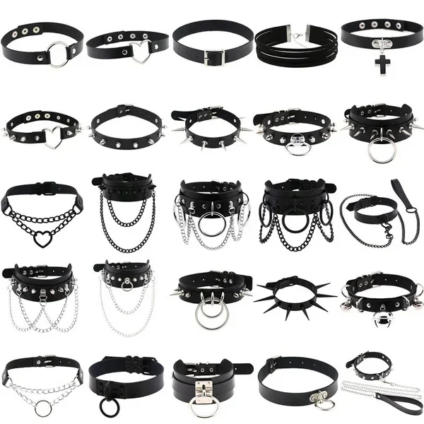 New Cosplay Harajuku Punk Rock Gothic Collar Choker Sexy PU Leather Heart Cross Spike Collar Choker Necklace Body Accessories