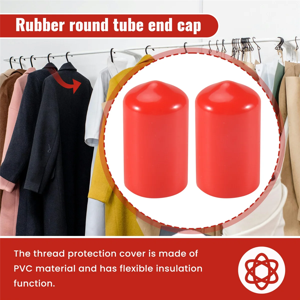 Abjs 100 peças tampas de extremidade de borracha 12mm id pvc tubo redondo tampa de parafuso protetores de rosca vermelho