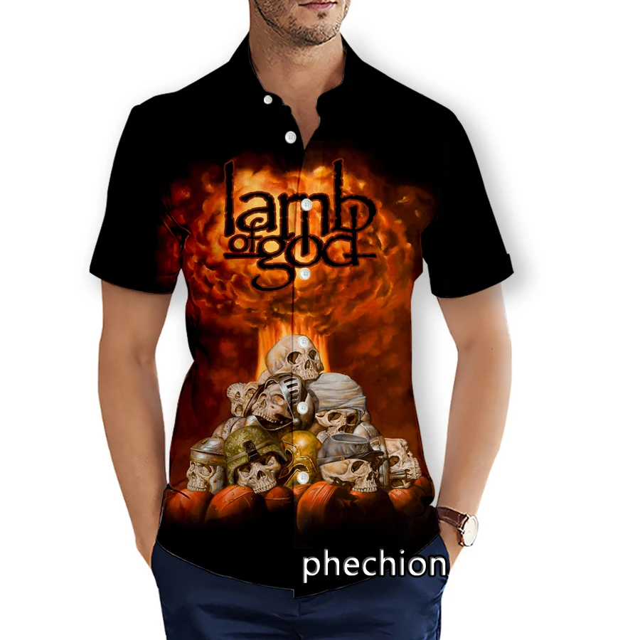 phechion Mens Short Sleeve Beach Shirts Lamb Of God 3D Print Casual Shirts Fashion Streetwear Men Tops X256