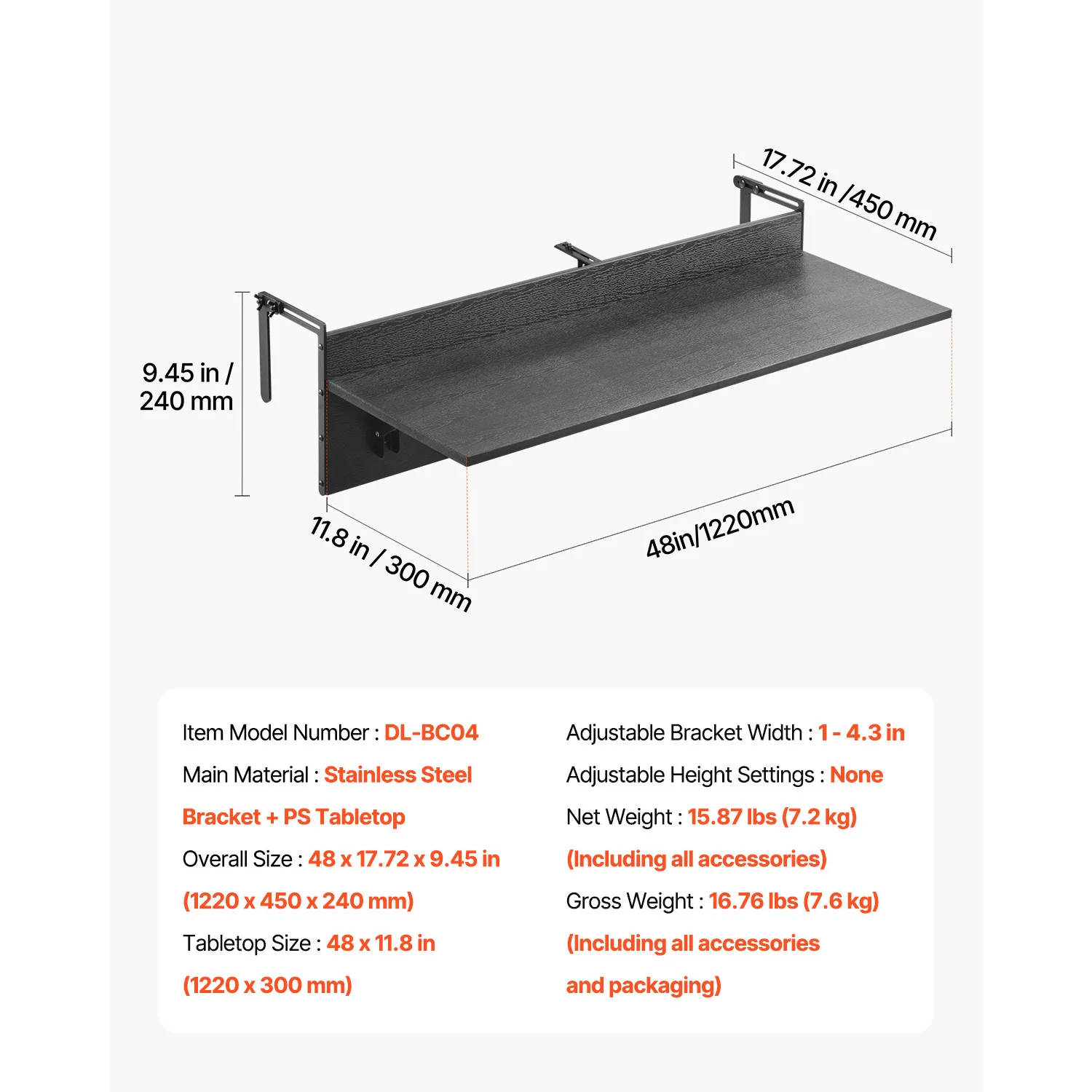 SucceBuy Balkon Hangende Opklapbare Tafel Balkon Leuningtafel Buiten Balkon Bartafel voor Leuningen Serveertafel voor Patio