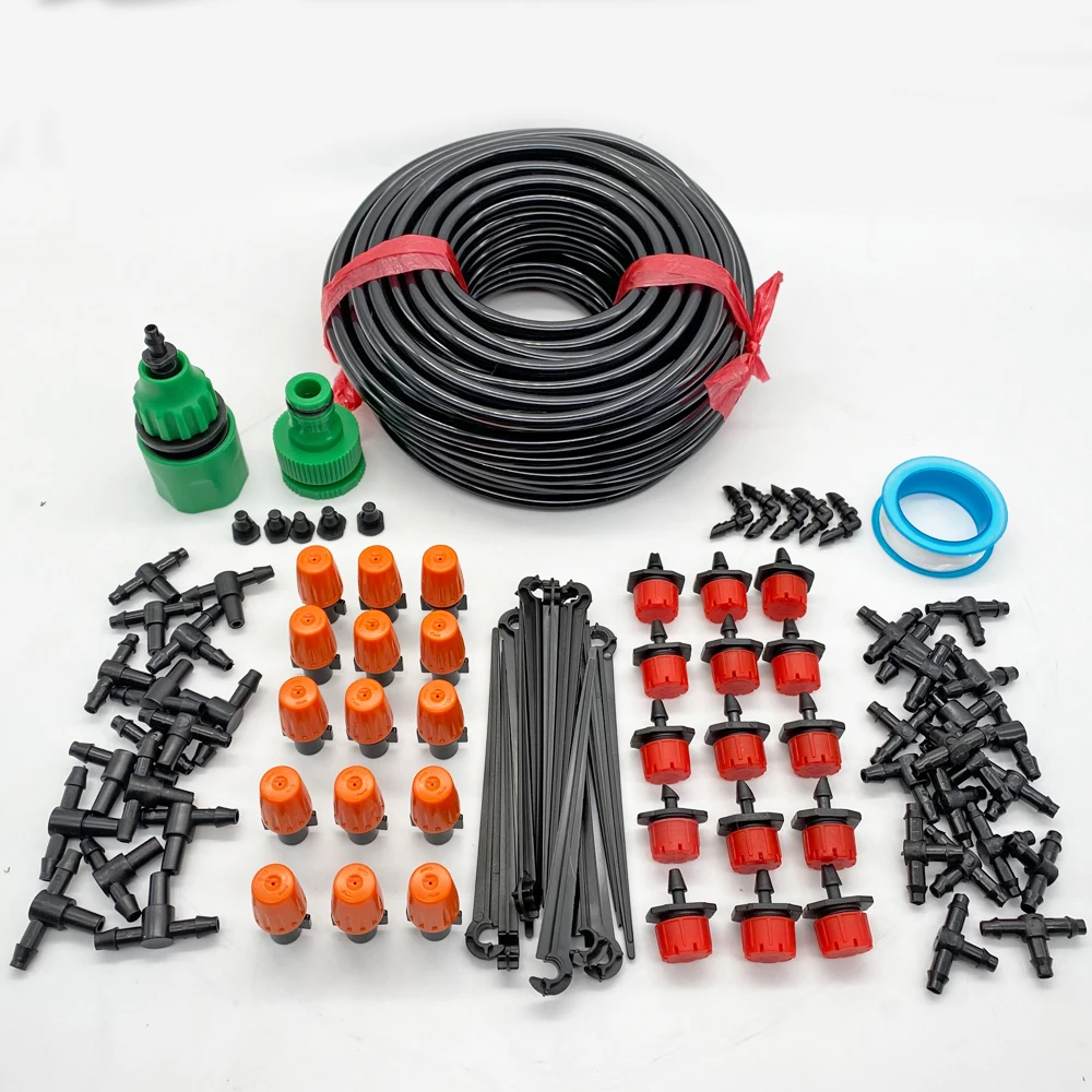 20M Drip Irrigation System Automatic Watering Irrigation System Kit Garden Hose Mist Irrigation System Kits Adjustable Dripper