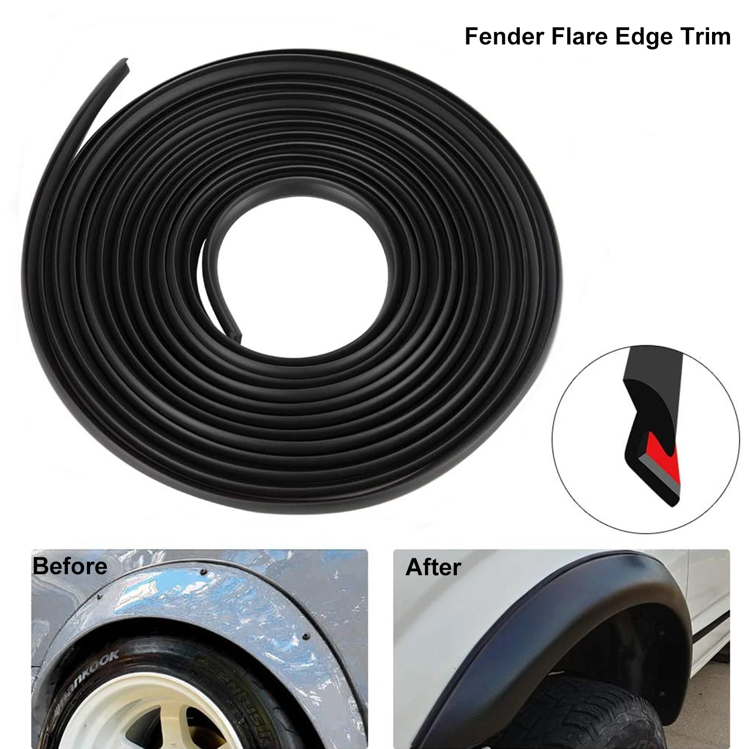 

10m Fender Flares Edge Trim Fender Flare Rubber Seal for Car and Truck Wheel Wells T-Style Fender Flares Rubber Gasket