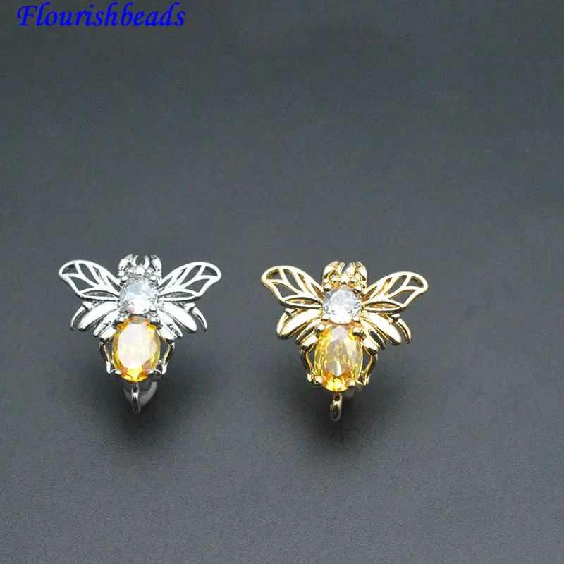 30pc High Quality CZ Paved Animal Insect Bee Dragonfly Shape  Metal Brass Earring Hook Clasps Jewelry Findings