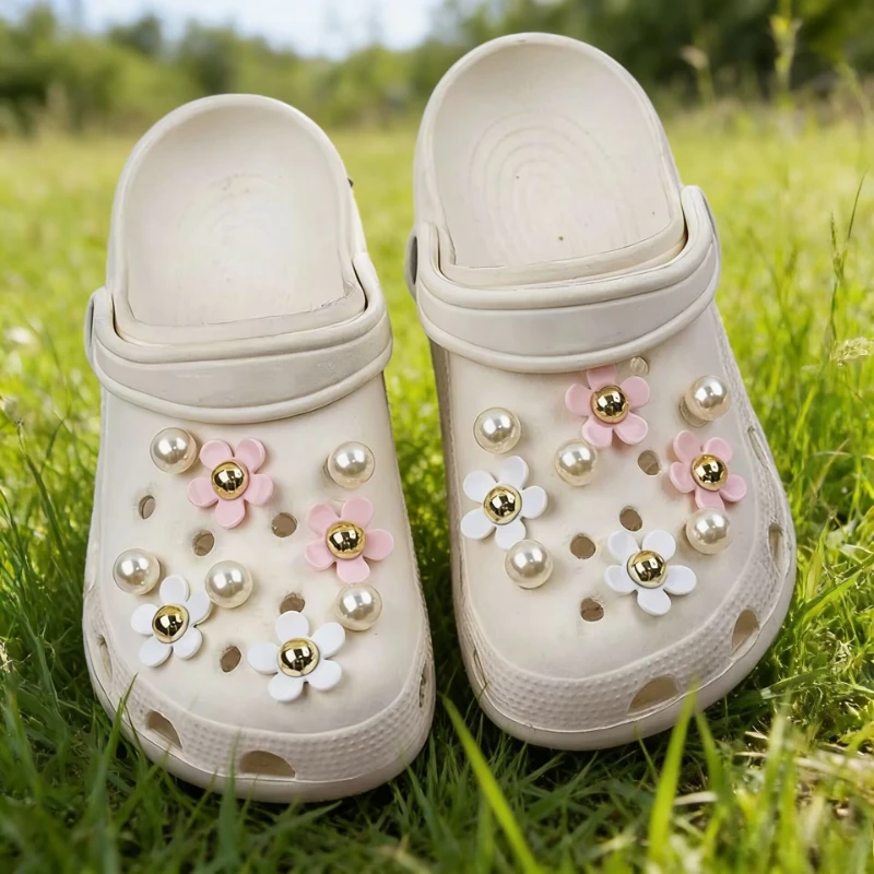 18PCS Girls Shoe Charms Set Sweet Girly Elegant Vintage Pearl All-match Flower Design Girls Shoe Jewelry Accessory