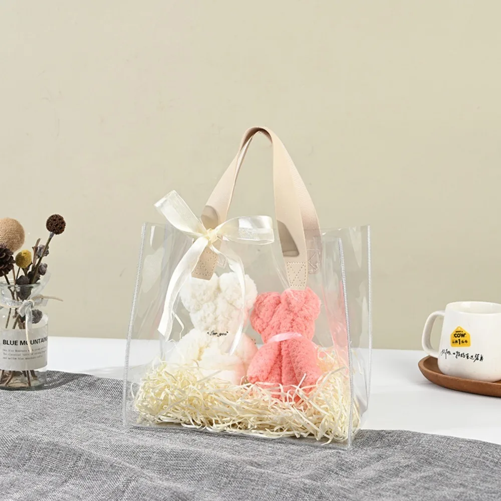 

New Transparent Handbag PVC Waterproof Candy Packaging Bag Little Daisy Pattern Large Capacity Shopping Bag