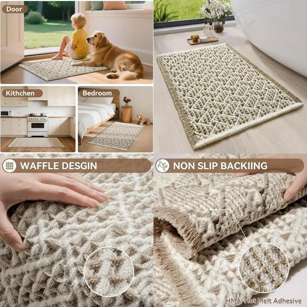 

Extra Soft Boho-Style Non-Slip Washable Bath Rug, Rubber Backed, 24x36