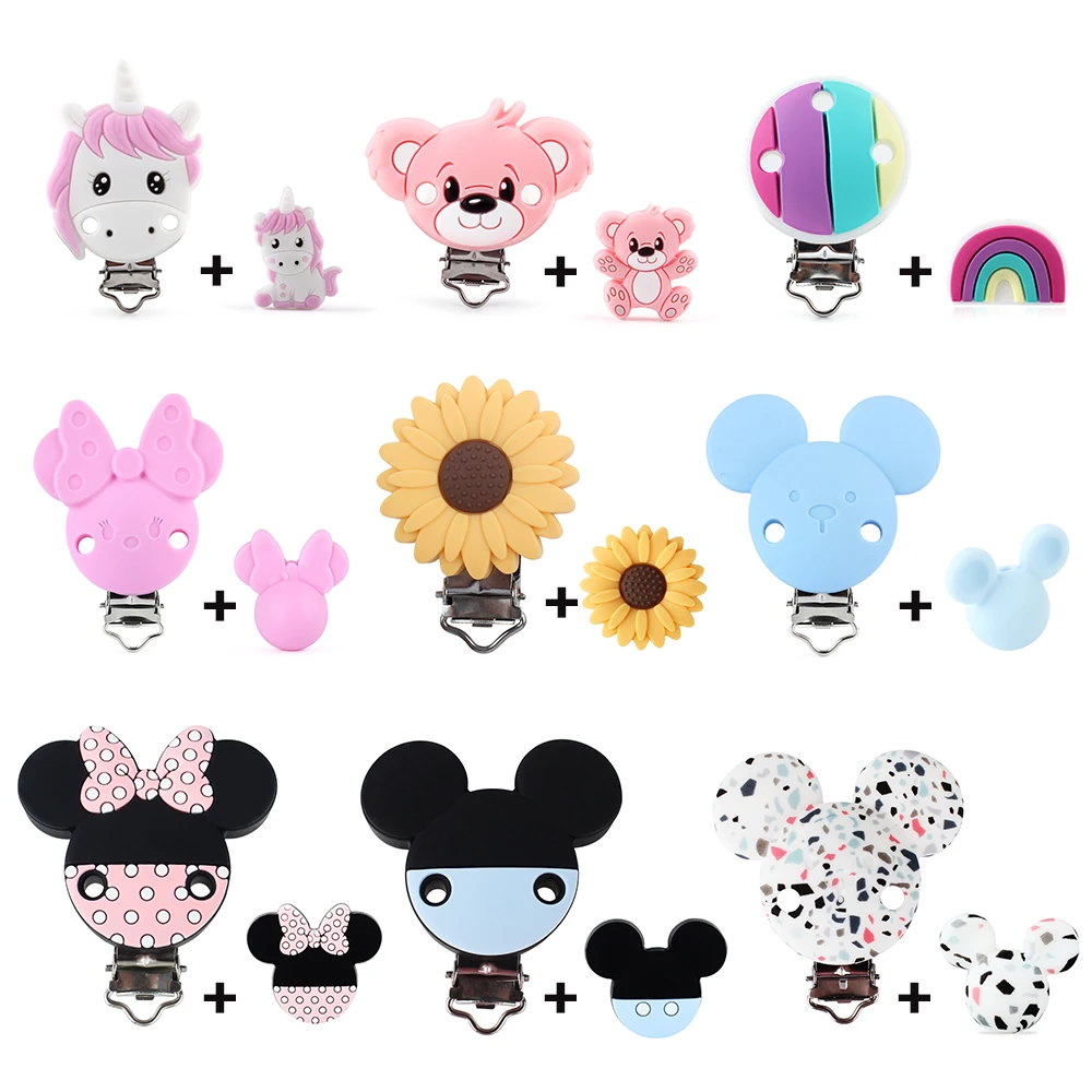 2Pcs/Lot Unicorn Bear Silicone Beads Flower Animal Focal Beads Clips For Jewelry Beaded Pen Making DIY Keychain Accessories