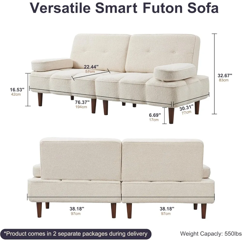 Sofa Bed Couch, Loveseat Sofa Bed with Removable Armrest, Modern Futon Sofa, Modern Living Room Sofa, Convertible Small