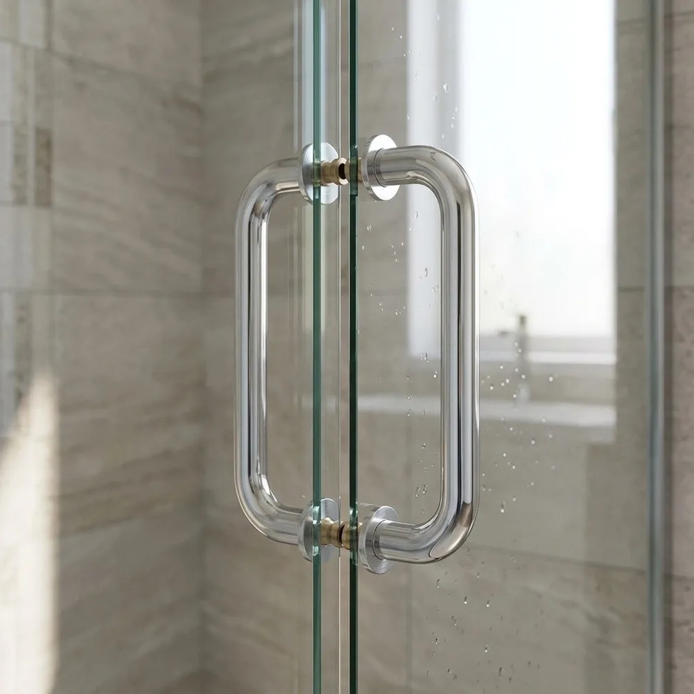 Shower Door Pull Handle with High Polished Mirror Finish SUS 304 Steel and Internal Brass Sleeves for Stability