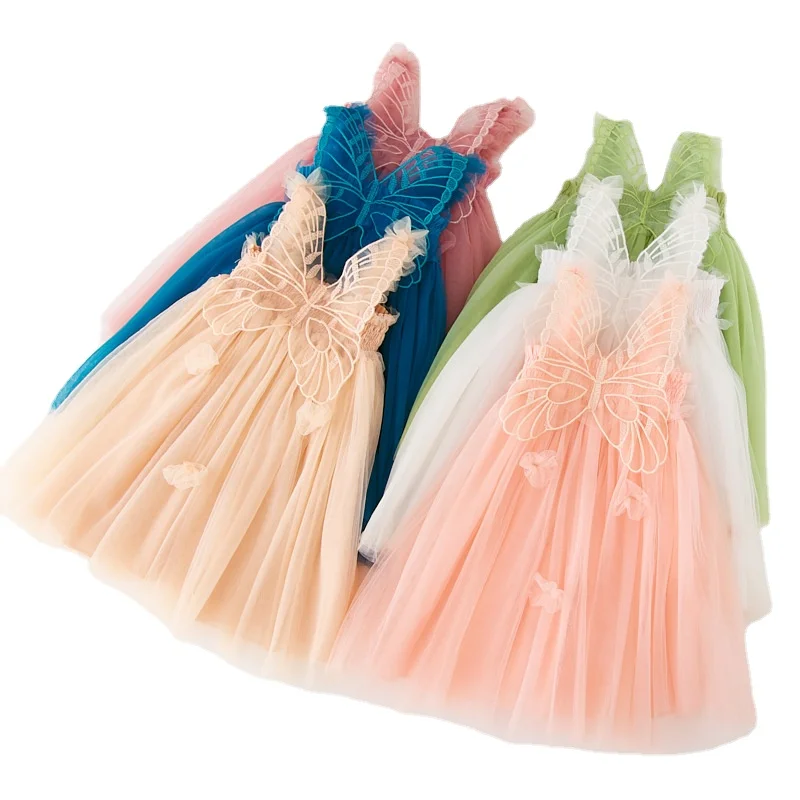 

Kawaii Children's Princess Dress Girls Mesh Yarn Suspender Dress 3D Angel Wings Fairy Dress Girl Birthday Party Dresses 1-6Yrs