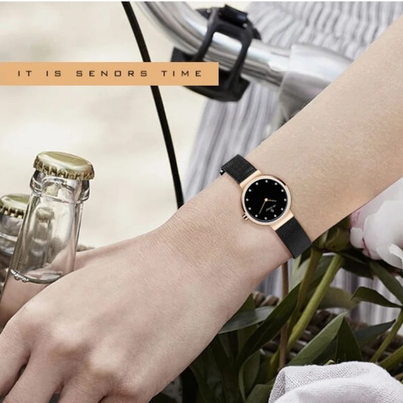 Luxury fashion ultra-thin two-needle quartz watch steel webbing simple classic trend waterproof women's watch new birthday gift
