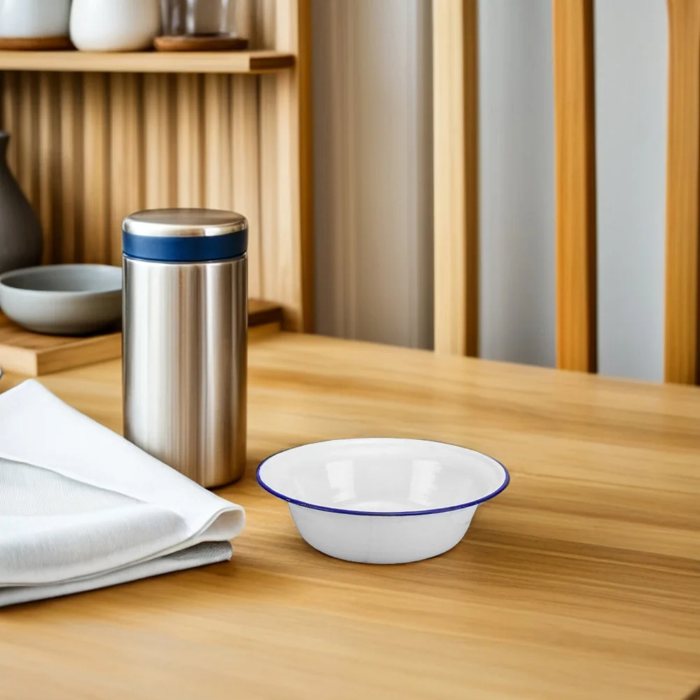 

4Pcs Vintage Enamel Bowls Rimed Edge Thick Coated Stackable Serving Mixing Soup Salad Fruit Kitchen Basins 14Cm