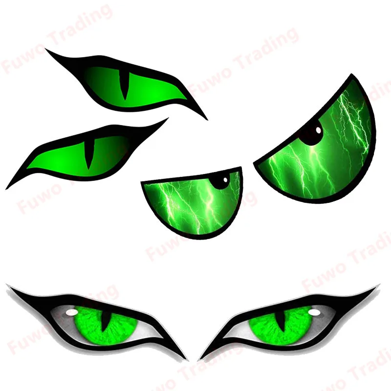 

2 X Personality Car Sticker Pair of Evil Eye Eyes Design In Green Automobile Motorbike Helmet Window Camper Bumper Laptop PVC