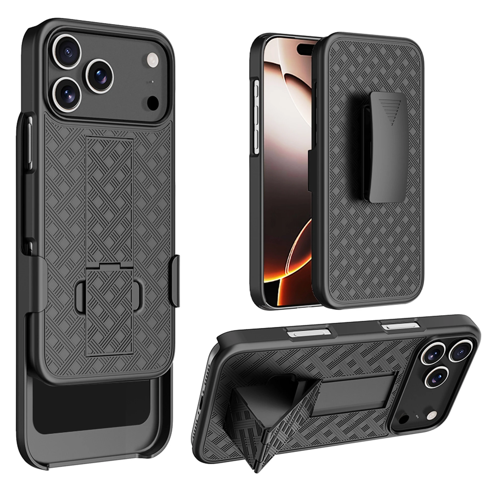 Funda para teléfono con soporte para iPhone 17 Pro, funda resistente a prueba de golpes con soporte y clip para cinturón para iPhone 17 Pro Max de 6,9"