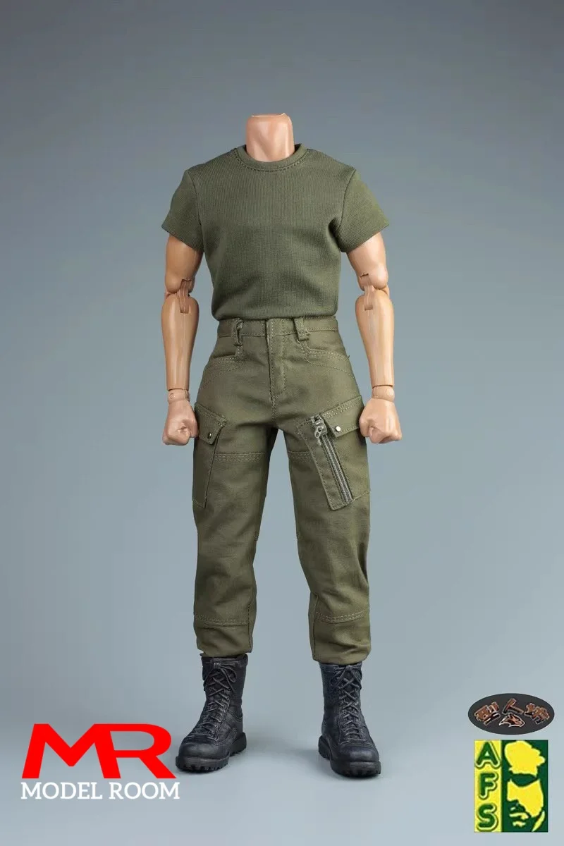 AFS 1/6 Scale Male Combat Pants T-shirt Casual Trousers with Belt Clothes Model Fit 12'' Soldier Action Figure Body Dolls