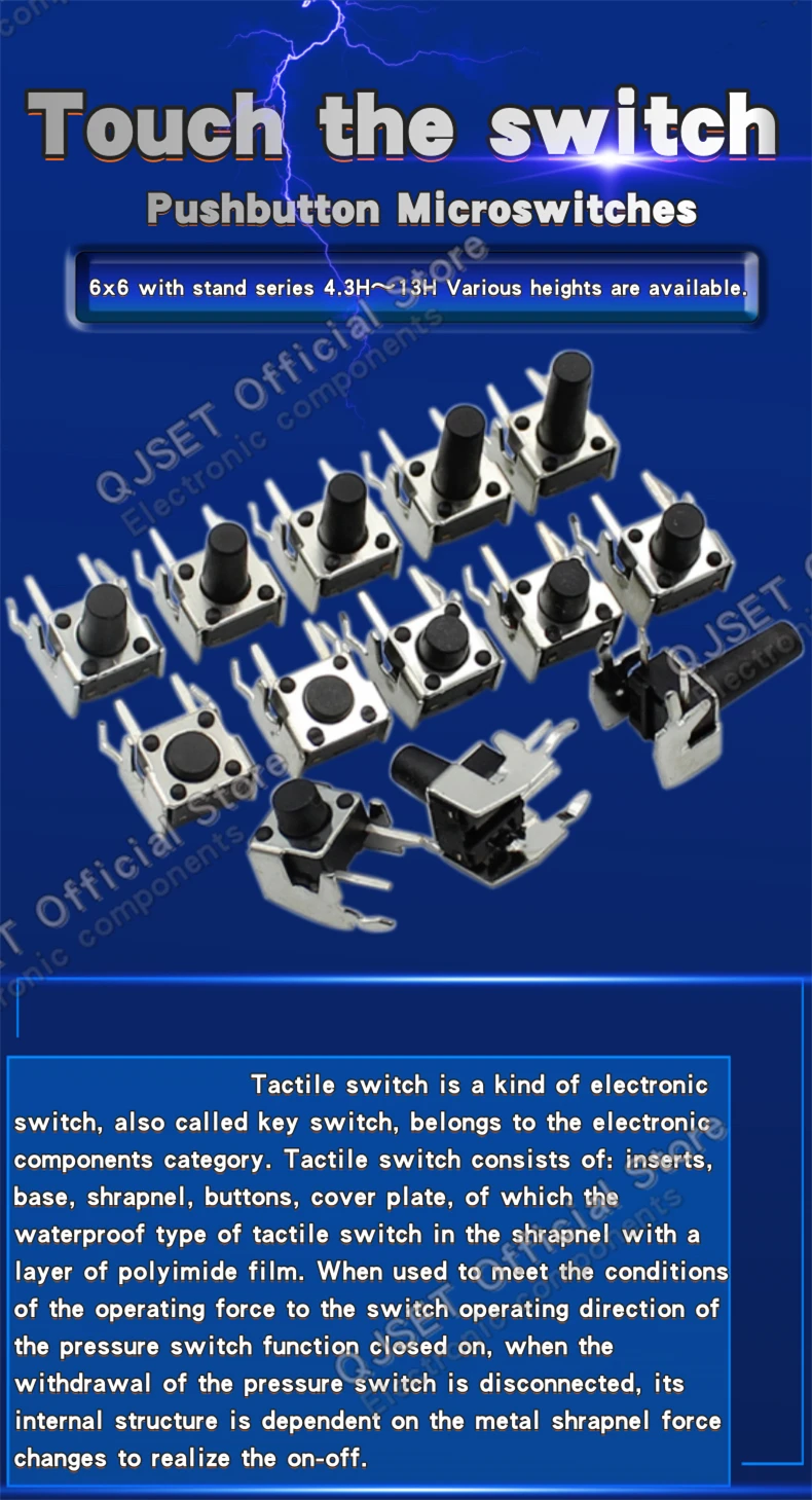70/100 stücke 6*6 Schalter Taktile Druckschalter Kit Höhe: 4,3 5-13 MM DIP 4pin SMD Micro Schalter 6x6 Druckschalter Für Arduino – Detail 17