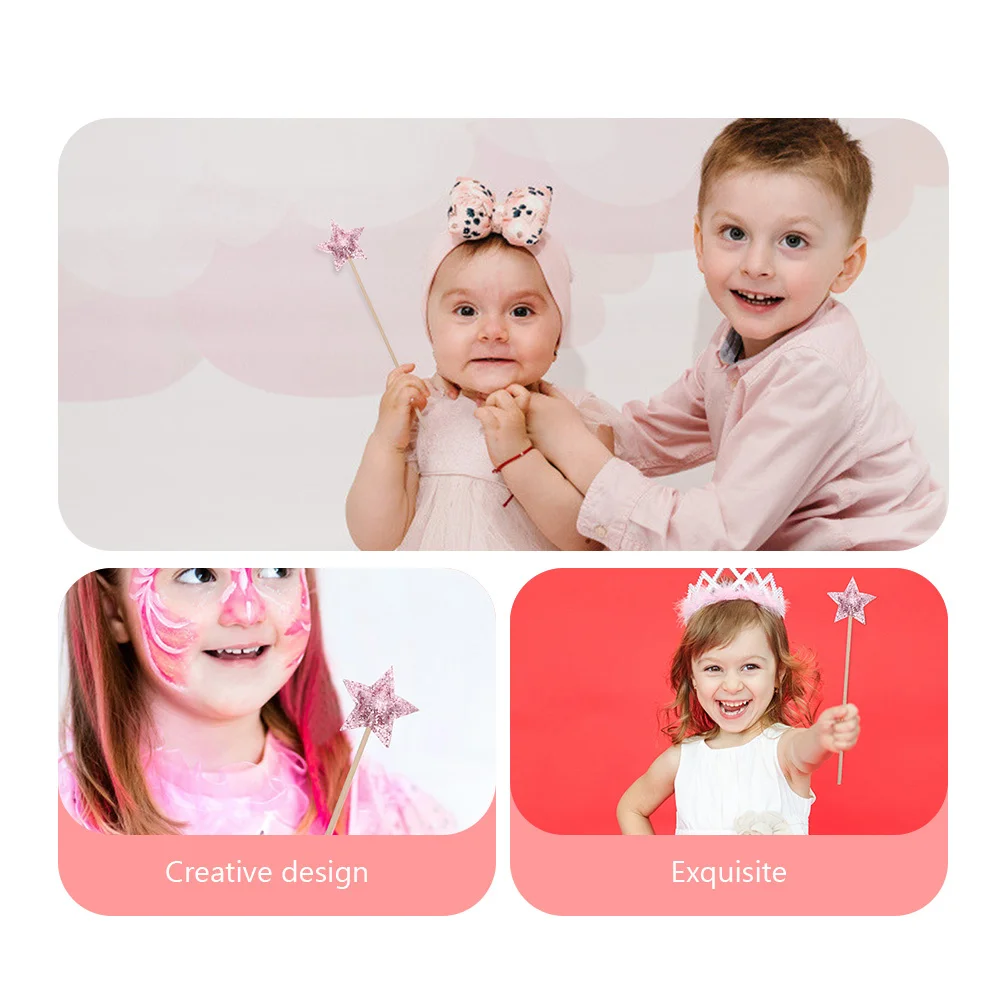

2Pcs Star Fairy Wands Wooden Cloth Birthday Party Photo Props Cosplay Accessories for Girls Star Shape Fairy Wand