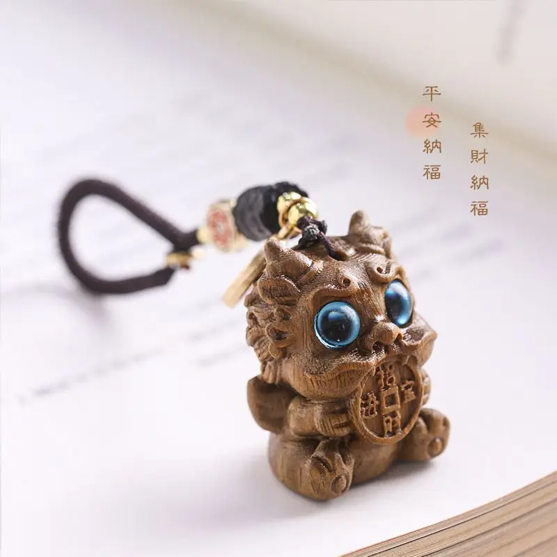 Wooden Color Changing Green Sandalwood DIY Carving Creative Collection Of Wealth Swallowing Beasts, Good Luck Mobile Phone