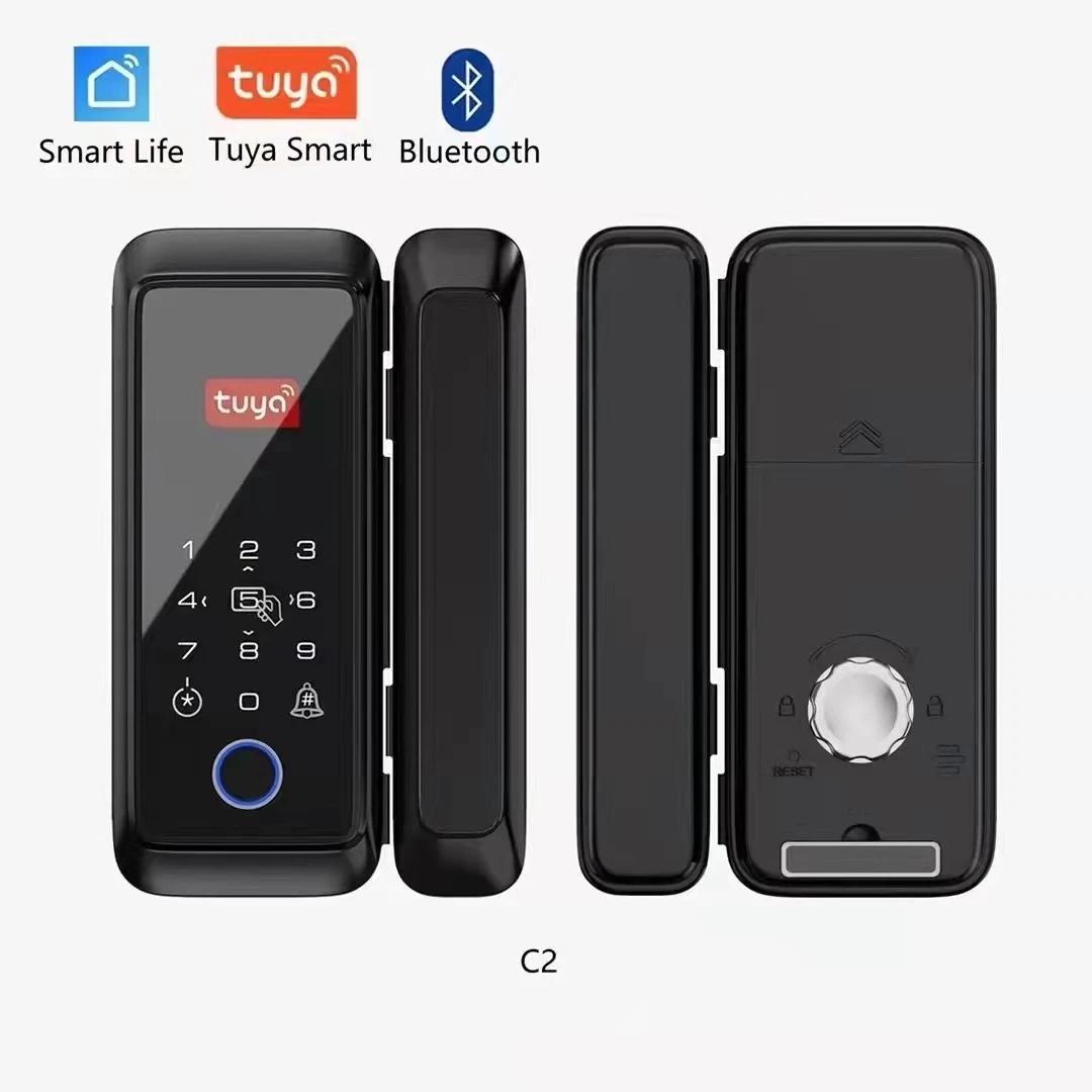 Bluetooth Tuya APP Control  Sliding Glass Digital Smart Lock  Fingerprint Lock Electronic  Single Double Door Lock 13.56Mhz RFID