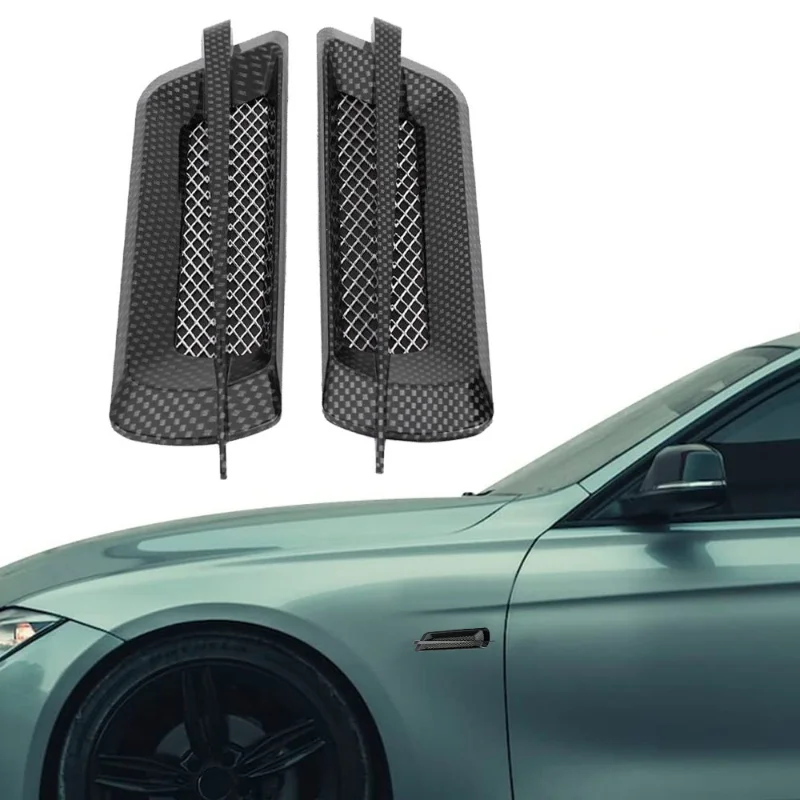 

2pcs Car Side Air Vent Fender Net Grid Cover Trims Carbon Fiber Style Auto Air Intake Grille Cover Stickers Universal Car Decor