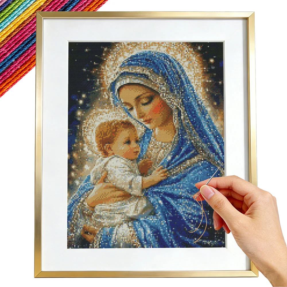 Kits de broderie religieuse en point de croix Vierge Marie, guide de portrait pour débutants, toile imprimée 11CT, décoration intérieure