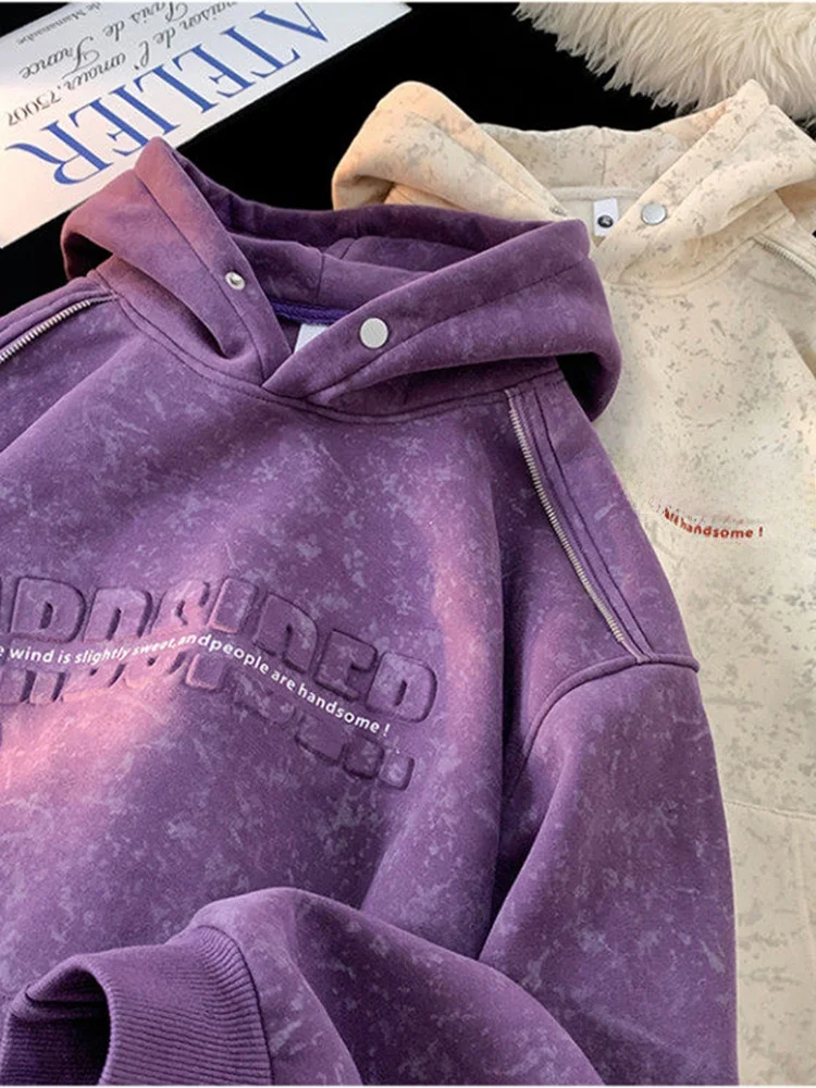 

Мужская толстовка с капюшоном, окрашенная, с буквенным принтом, плотная, винтажная, удобная, с длинными рукавами, повседневная одежда для подростков и молодежи