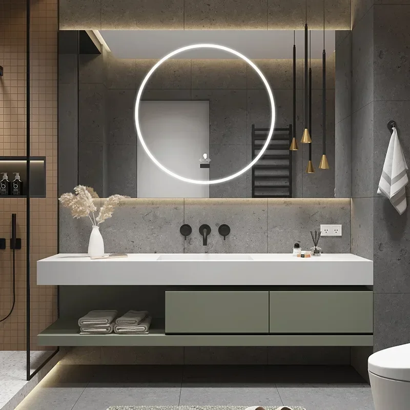 Bathroom Cabinet Smart Mirror Cabinet Slate Ceramic Integrated Washbasin Bathroom Vanity Cabinet with Sink Bathroom Furniture