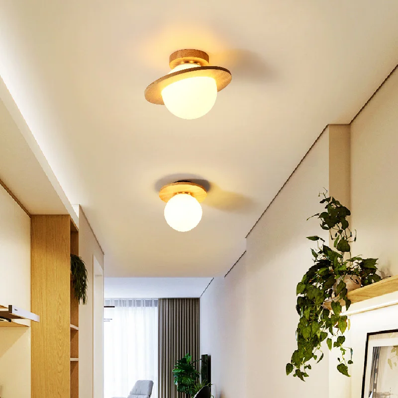 Modern Wooden LED Ceiling Lamp Pendant Light Fixture Energy-Efficient Hanging Chandelier for Corridor Balcony Bedroom Entrance