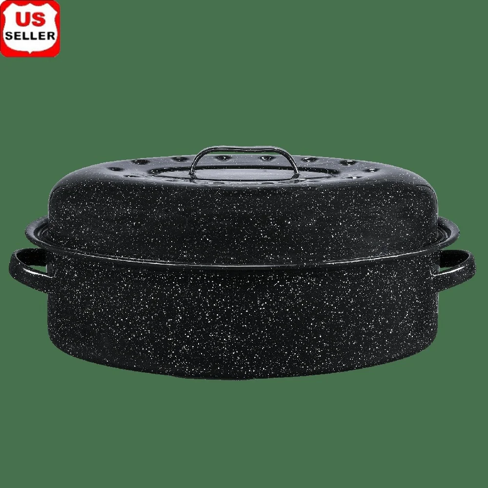 Tostador ovalado cubierto de 18 pulgadas, asador antiadherente, calefacción uniforme, apto para lavavajillas, Ideal, construcción de acero al carbono de pavo de 15 libras
