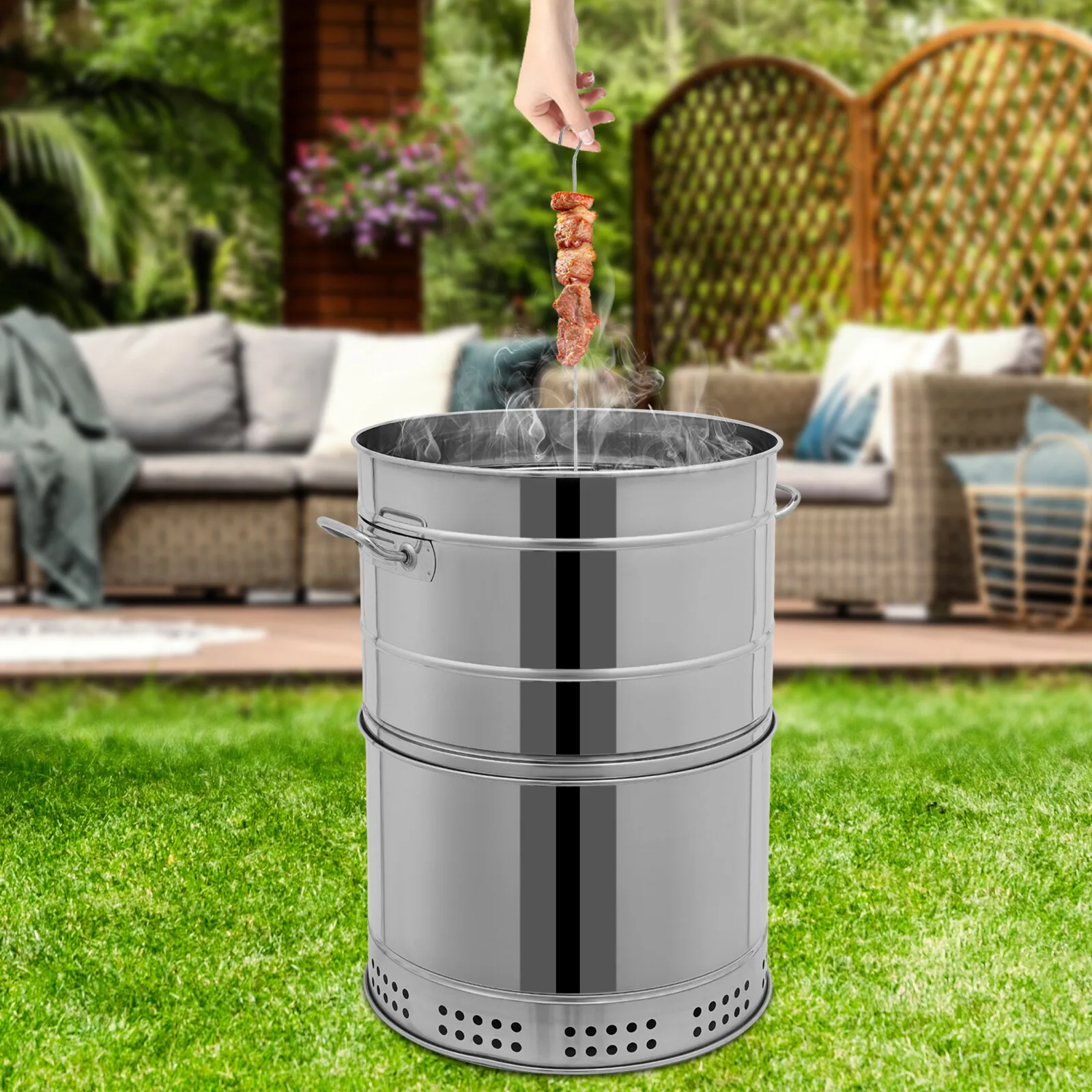 

Портативный угольный гриль-барбекю из нержавеющей стали 360° ° Все вокруг гриля с масляным карбоновым разделением Дизайн для семейных сборов в кемпинге