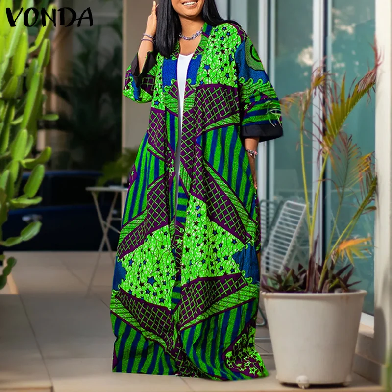 

VONDA 2026 Summer Bohemian Cover-ups Long Sleeve Cardigans Women Printed Long Shirts Casual Loose Elegant Cardigans Blouse Femme