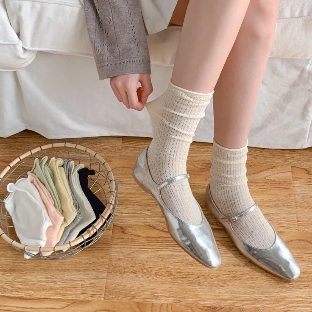 

Sweet Candy Color Summer Socks Hollow Out Breathable Long Socks Thin Loose Socks Women