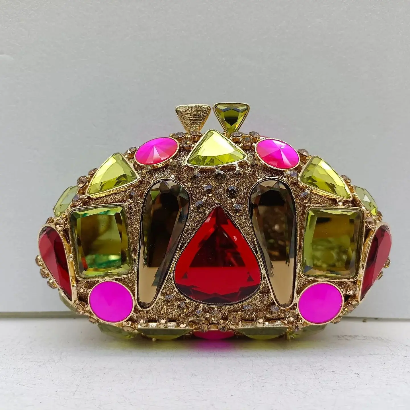 

XIYUAN Colorful Crystals Evening Clutch Women Rhinestone Party Wedding Prom Handbag Luxury Bling Gem Purse Gold/Green Metal Bags