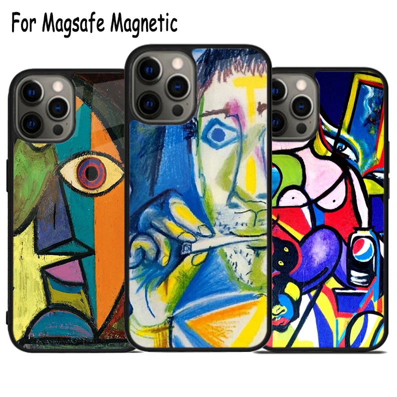 Picasso Abstract Art Painting Wireless Charge Magsafe Phone Case For iPhone 15 16 14 13 11 12 Pro Max Plus Magnetic Bumper Cover