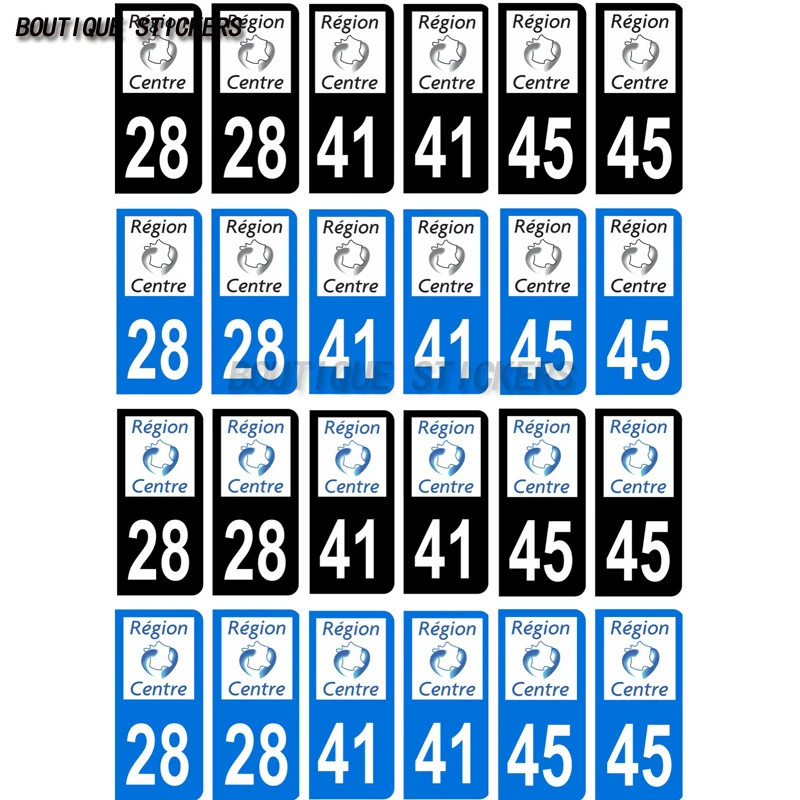 2Pcs Autocollant Plaque D'Immatriculation Française Noir Bleu DEP 28 41 45 Loiret Région Centre C Car Waterproof PVC Sticker