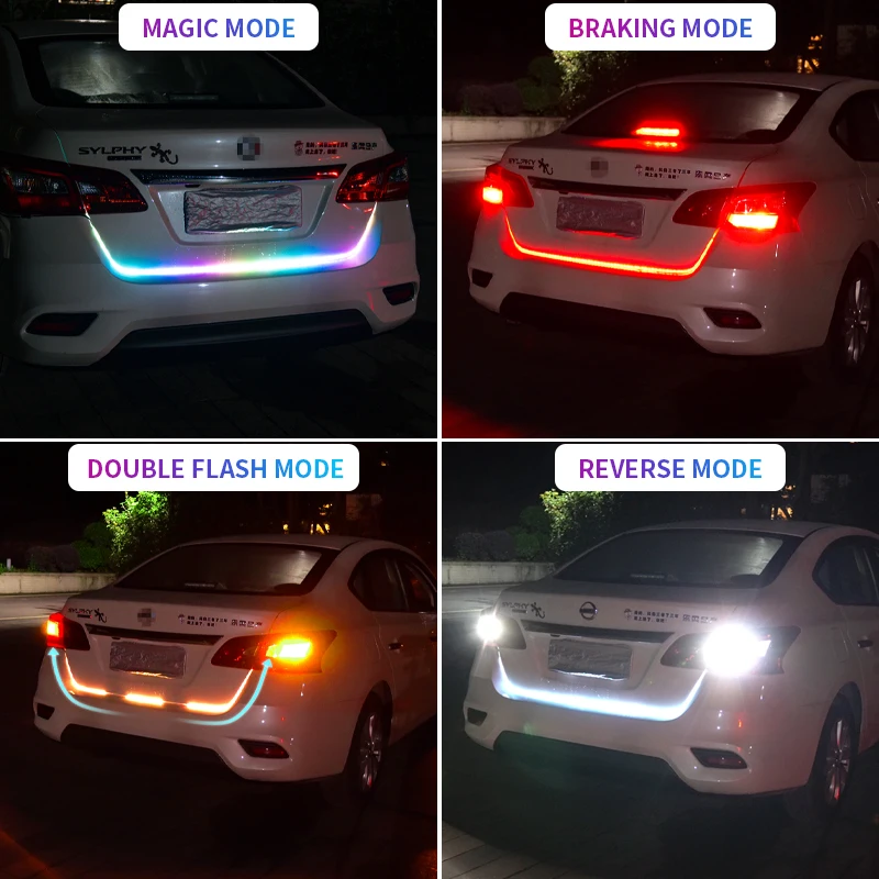 1,5 M Auto Hinten Stamm Rücklicht Bunte Streamer Dynamische Reverse Warnung LED Streifen 12 v Zusätzliche Bremse Folgen blinker Lampe