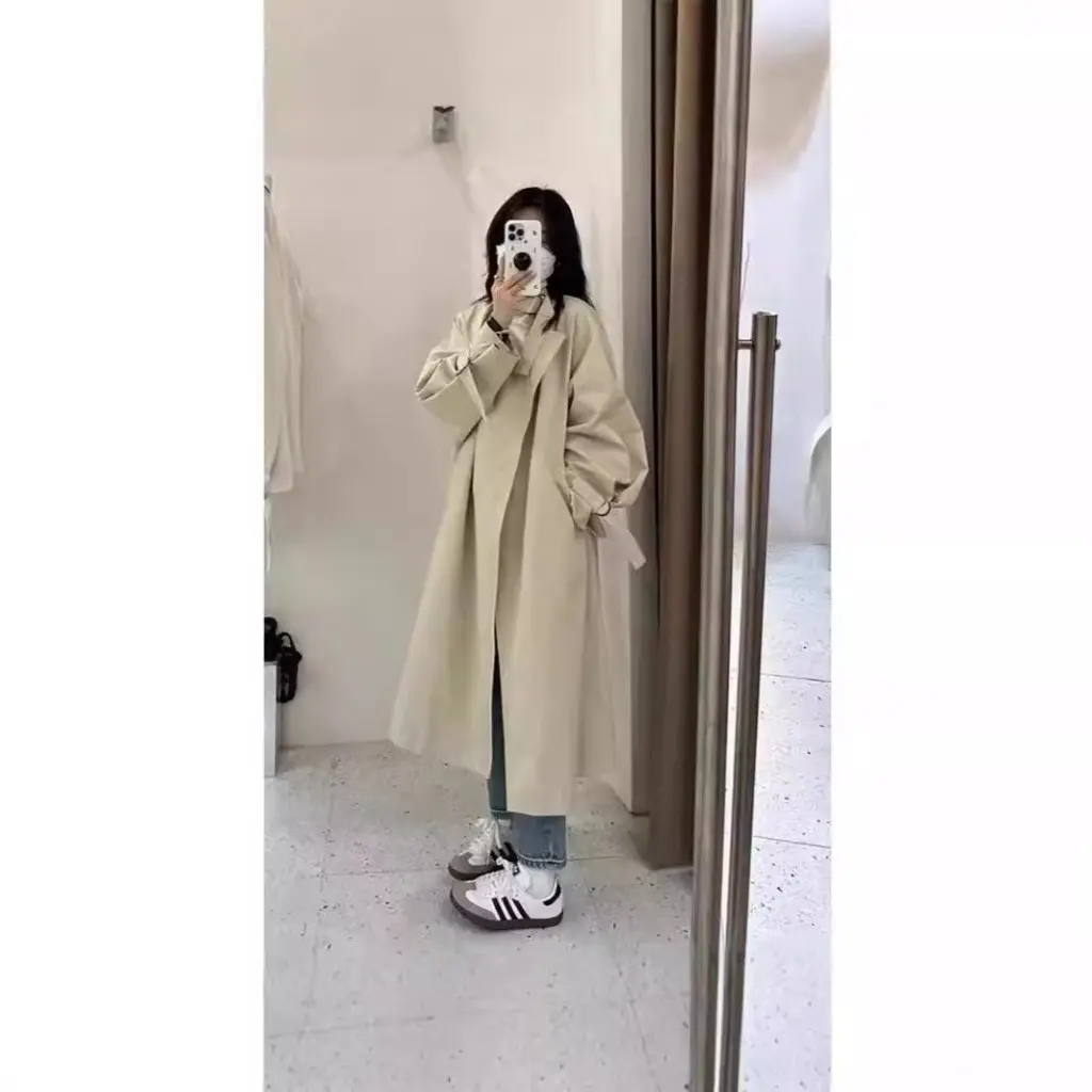 

Women's Khaki Coat Mid-Length Early Autumn Casual Korean Hepburn Style High-End Fashion Women's Windbreaker