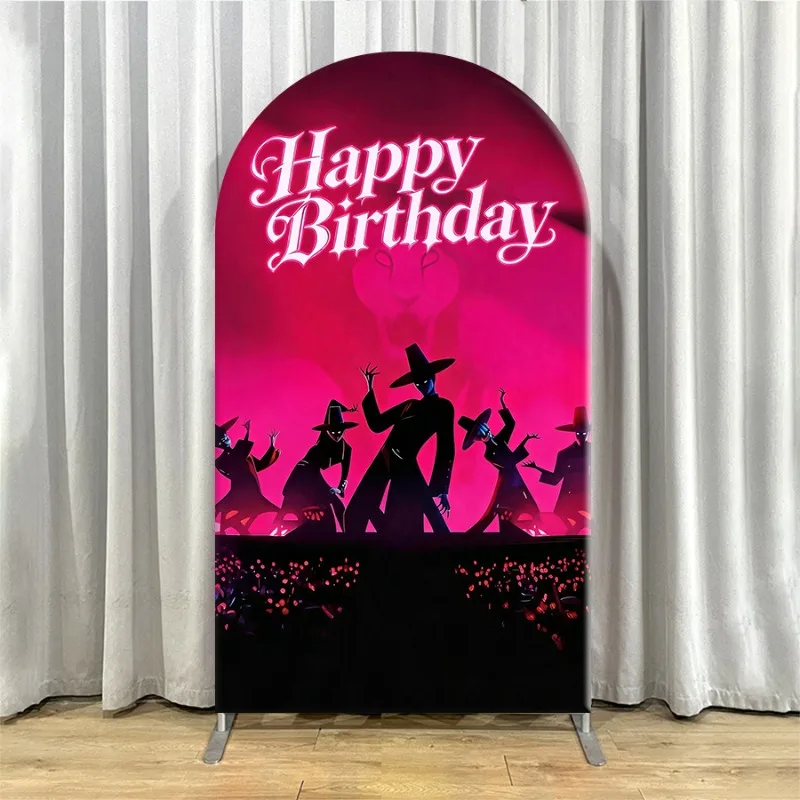 Non Elastic Kpop Demon Hunters Arch Backdrop Cover Single-layer Birthday Party Backdrop Set Premium Printed Decor for Events