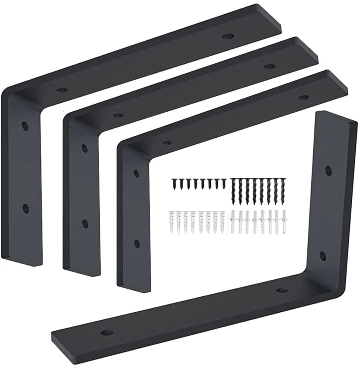 

12 Inch Shelf Bracket Heavy Duty L Shelf Bracket 12 x 8 Inch Metal Shelf Bracket with Hardware, Black, 4 Pack
