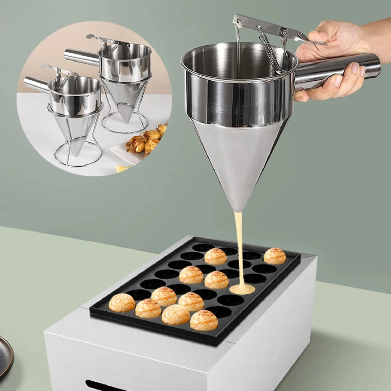 1200/600ml Stainless Steel Funnel Dispenser with Rack Cupcake Pancake Batter Maker Octopus Fish Ball  Kitchen Baking Tools