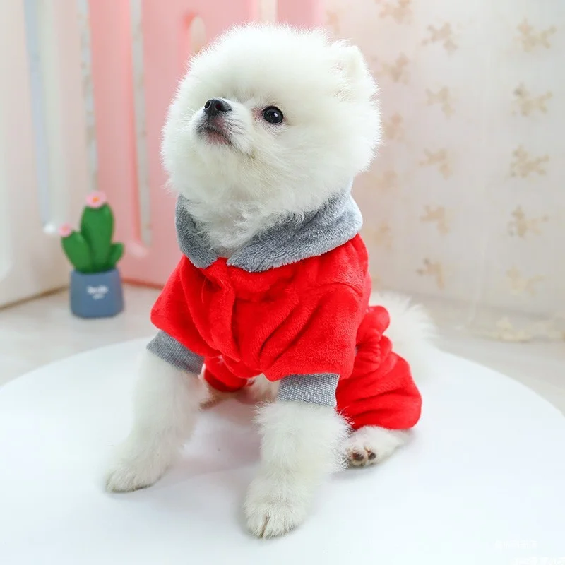 1PC Pet Apparel Dog Autumn and Winter Thickened Furniture Red Bear Four legged Coat Suitable for Small and Medium sized Dogs