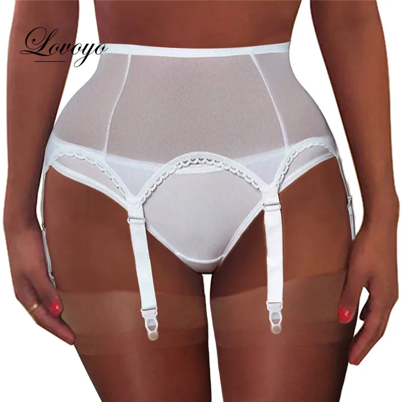 Suspensórios de renda feminina, lingerie sexy, roupa interior transparente, cinto de cintura alta ajustável, meias plus size