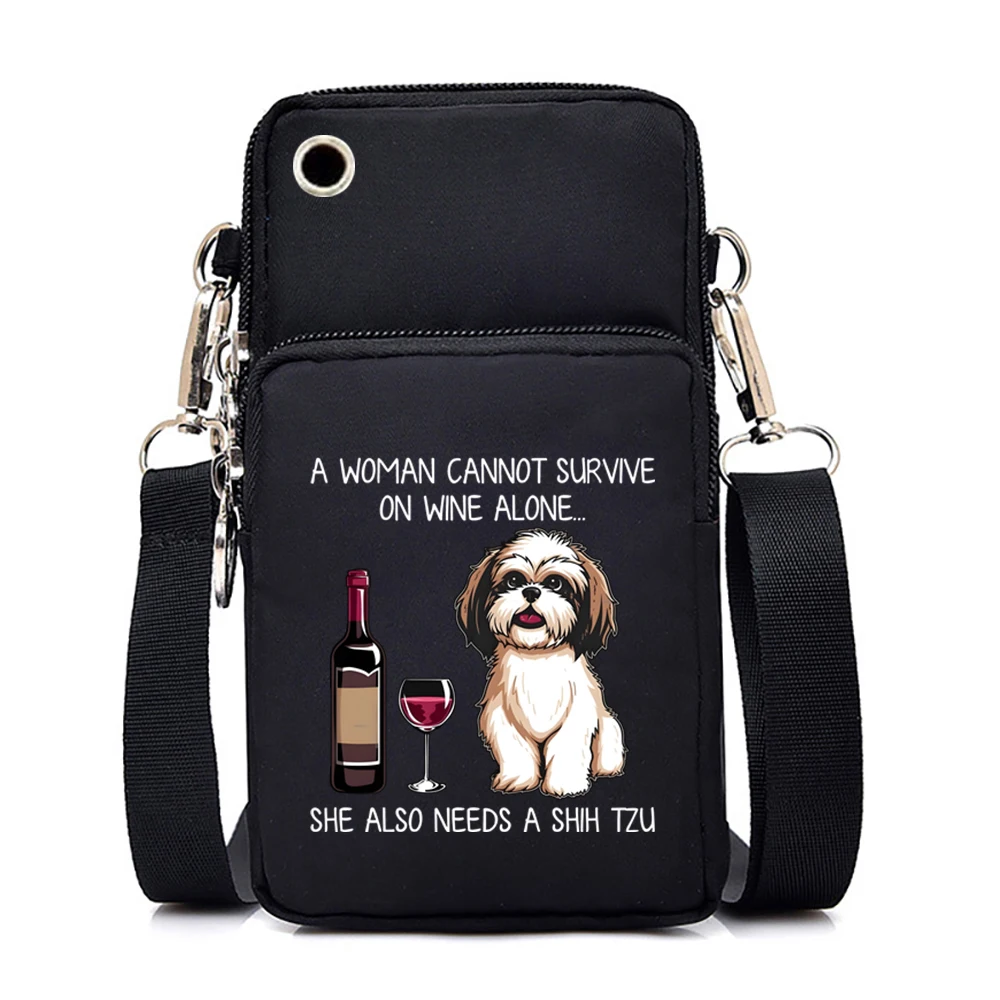 German Shepherd and Wine New Mobile Phone Bag Women\'s Messenger Bag Hanging Neck Coin Purse Vertical Handbag Small Crossbody Bag