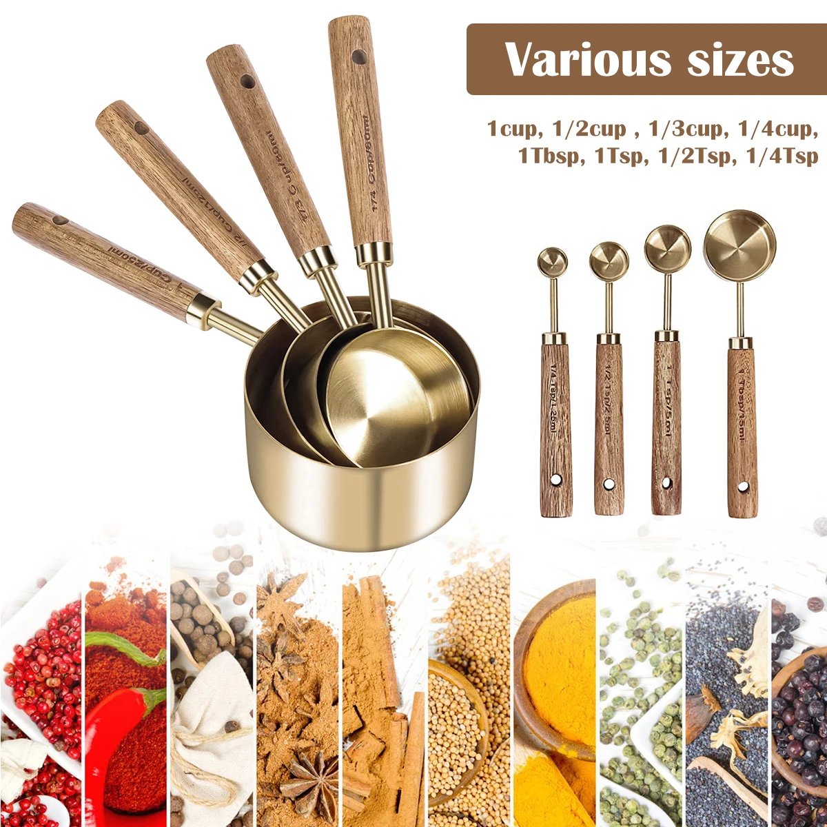 8/16Pcs Stainless Steel Measuring Spoon Set Stackable Baking Tools with Wooden Handle Kitchen Cooking Coffee Bartending Scale