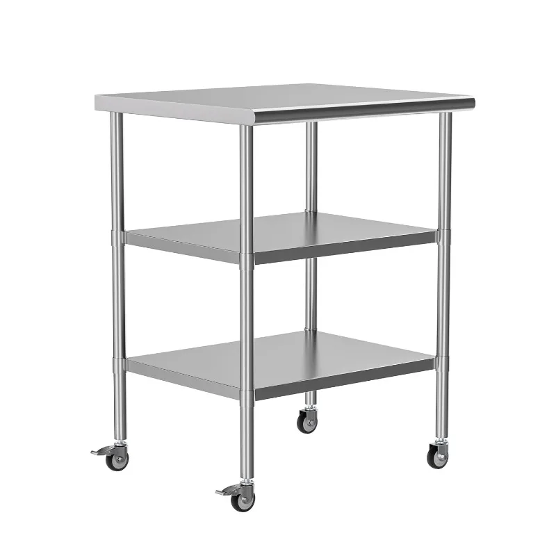 Stainless Steel Table with Wheel Caster 24 x 30 Inches Metal Food Prep Work Table with 2 Adjustable Undershelves