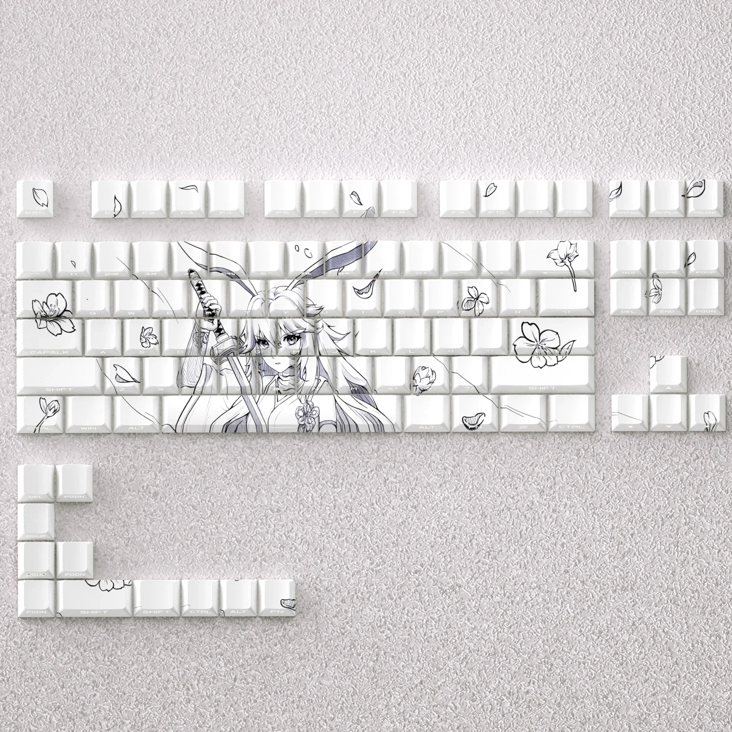 

73/98 клавиш, колпачки для клавиш в стиле аниме Honkai Impact 3 Yae Sakura, белый PBT, сублимационная краска, боковая печать, высота вишни для механической клавиатуры