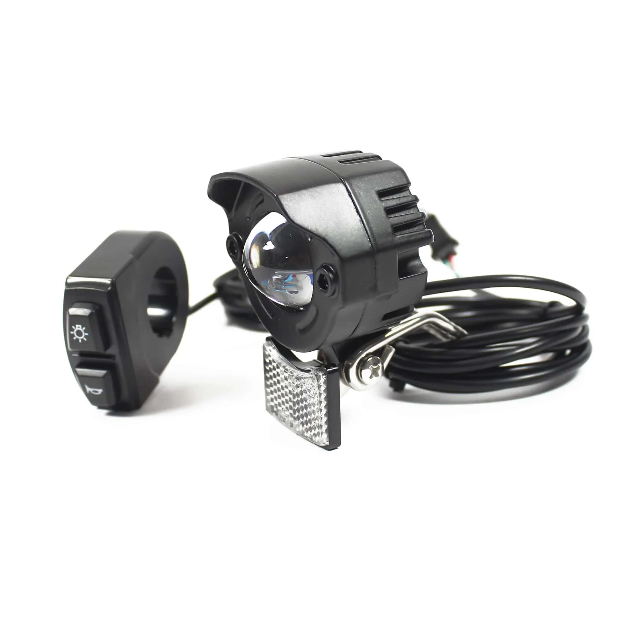 

Ebike Aluminum Headlight Waterproof Switch with Horn 12/24/36/48/52/60/72V 6W High-Power LED Near Light Electric Bicycle
