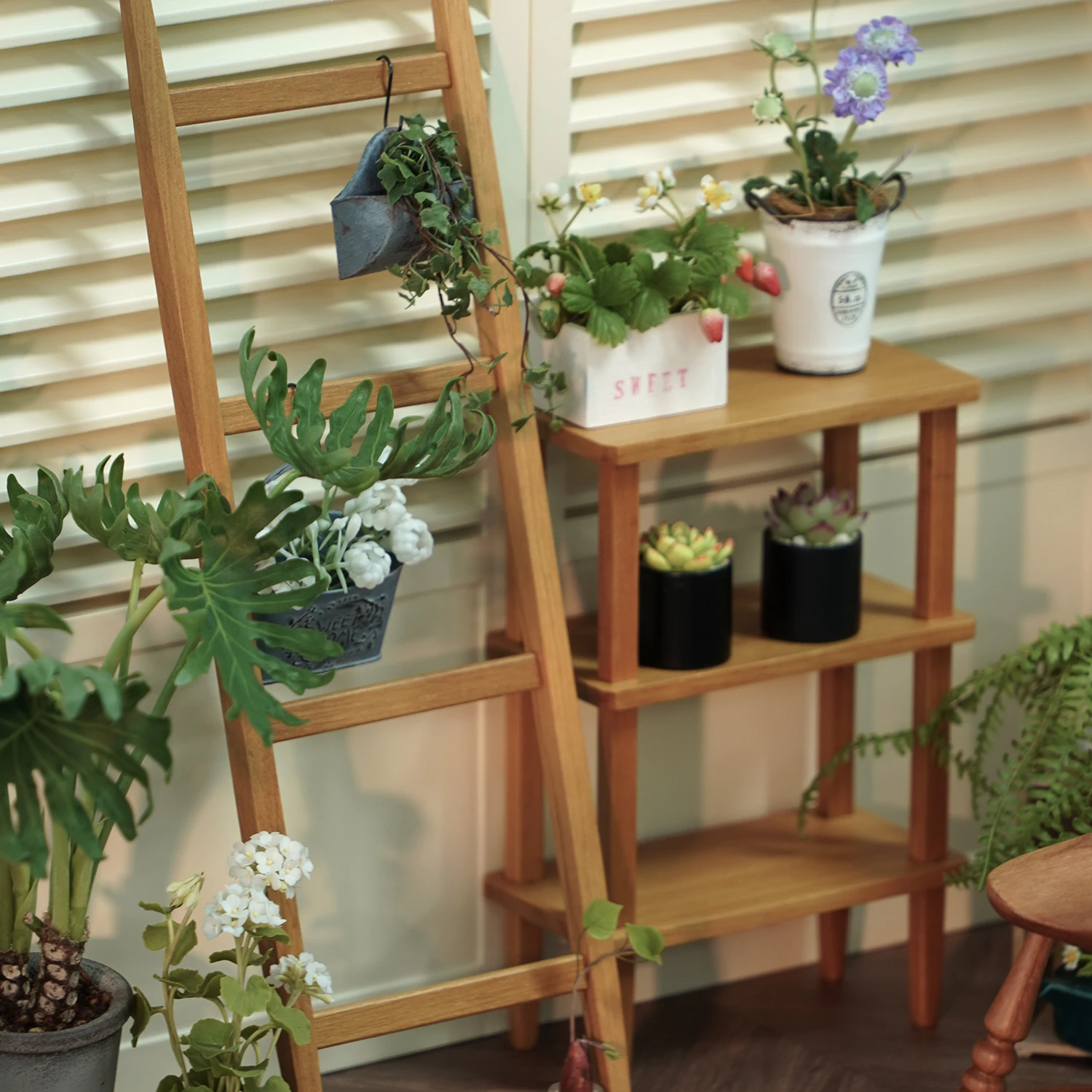 

1/6 Doll House Model Furniture Accessories Solid Wood Flower Rack Ladder Towel Rack Bjd Ob11 Gsc Blyth Soldier Lol Miniatures