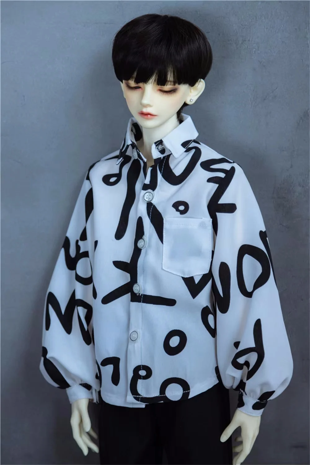 

BJD Doll Shirt Stand Collar Top All-match Casual Irregular Letter Pattern Cool Chemise 1/3 SD DD SD17 Uncle Toy Doll Accessories
